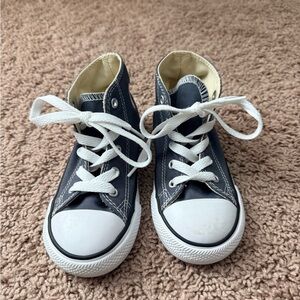 Kids Navy High-Top Converse Sneakers with White Laces